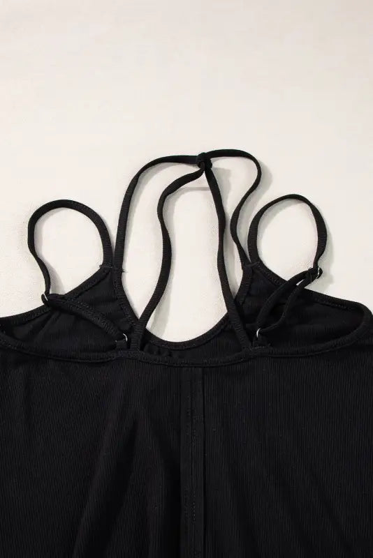 Double straps tank top - black exposed seam detail - tops/tank tops