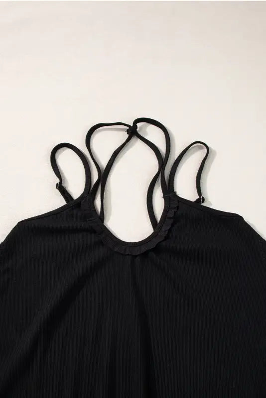 Double straps tank top - black exposed seam detail - tops/tank tops