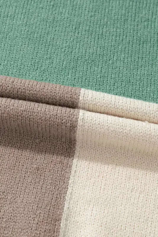 Draped Open Front Chunky Cardigan - Green Colorblock - Fashionfitz