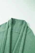 Draped Open Front Chunky Cardigan - Green Colorblock - Fashionfitz