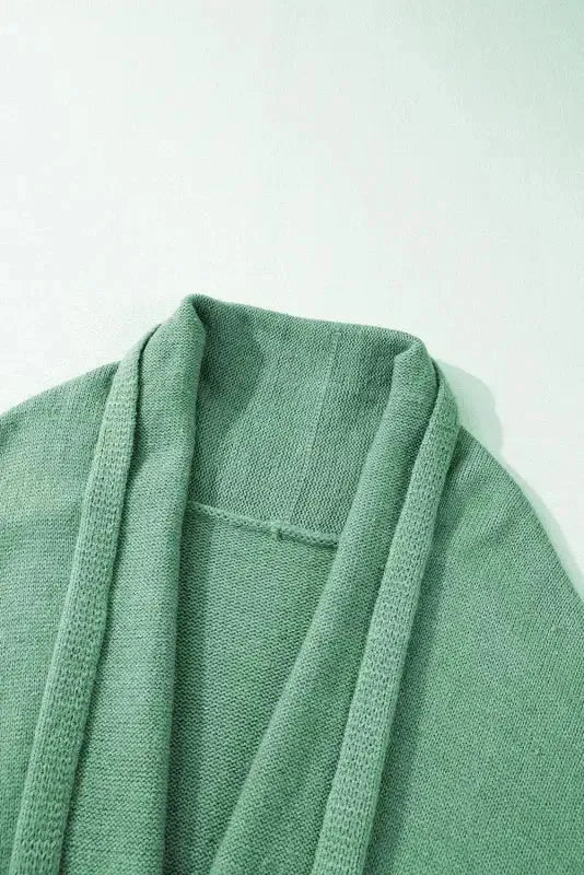 Draped Open Front Chunky Cardigan - Green Colorblock - Fashionfitz