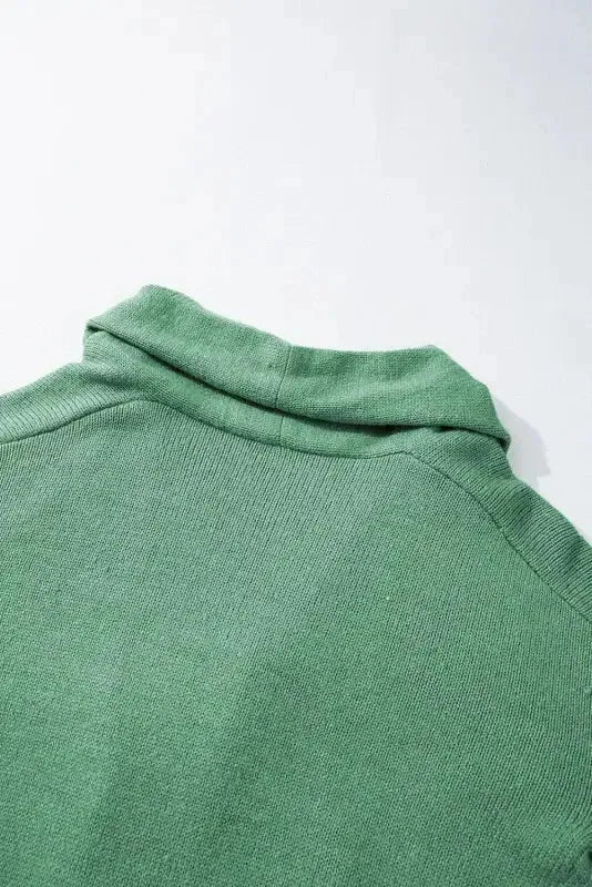 Draped Open Front Chunky Cardigan - Green Colorblock - Fashionfitz