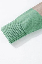 Draped Open Front Chunky Cardigan - Green Colorblock - Fashionfitz