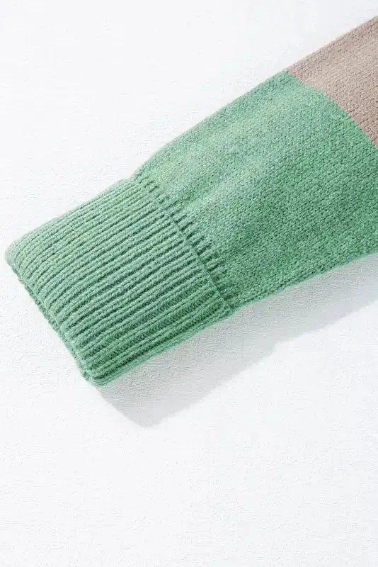 Draped Open Front Chunky Cardigan - Green Colorblock - Fashionfitz