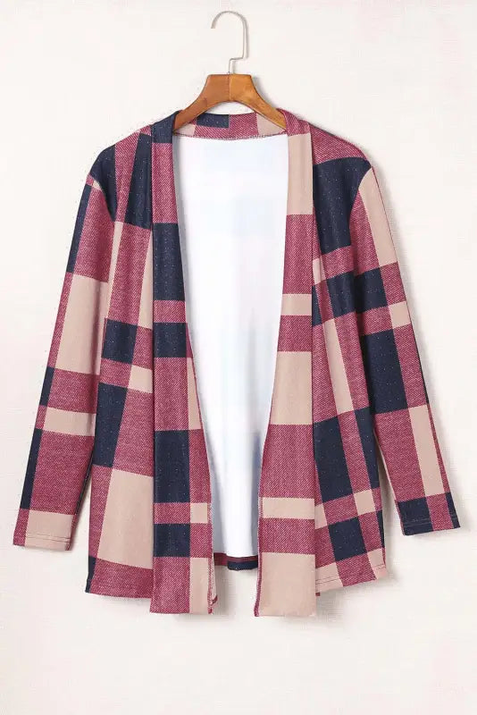 Draped open front plaid cardigan - sweaters & cardigans