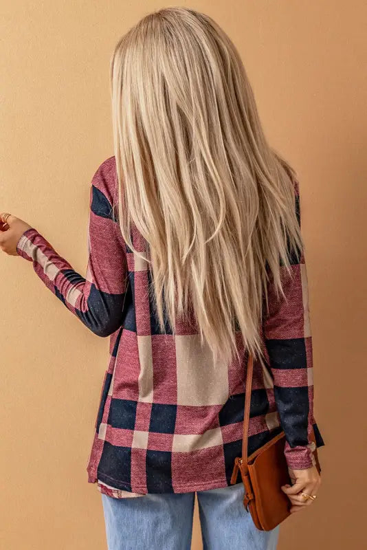 Draped open front plaid cardigan - sweaters & cardigans