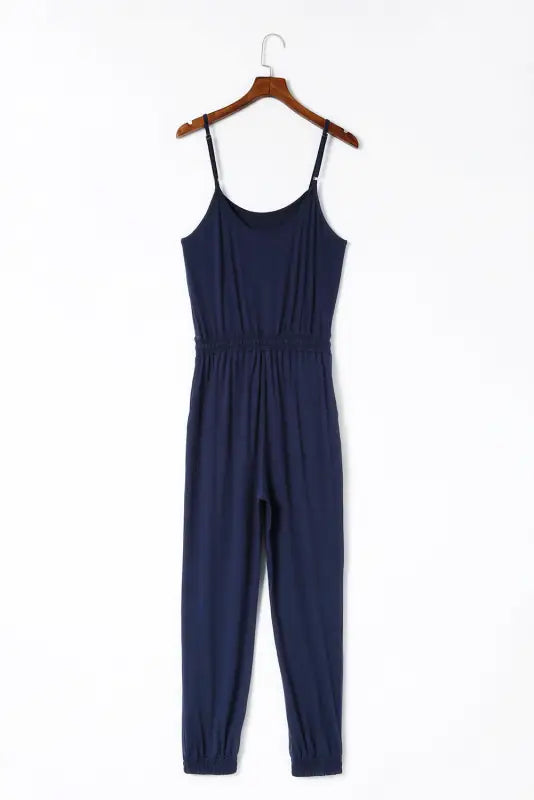 Black drawstring waist spaghetti straps jumpsuit - jumpsuits & rompers