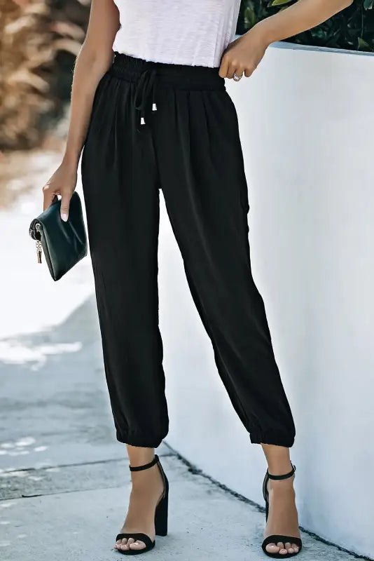 Drawstring smocked waist joggers