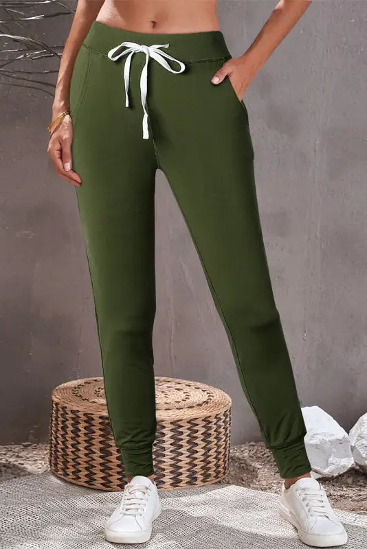 Drawstring waist joggers - moss green / 2xl / 90% polyester + 10% elastane