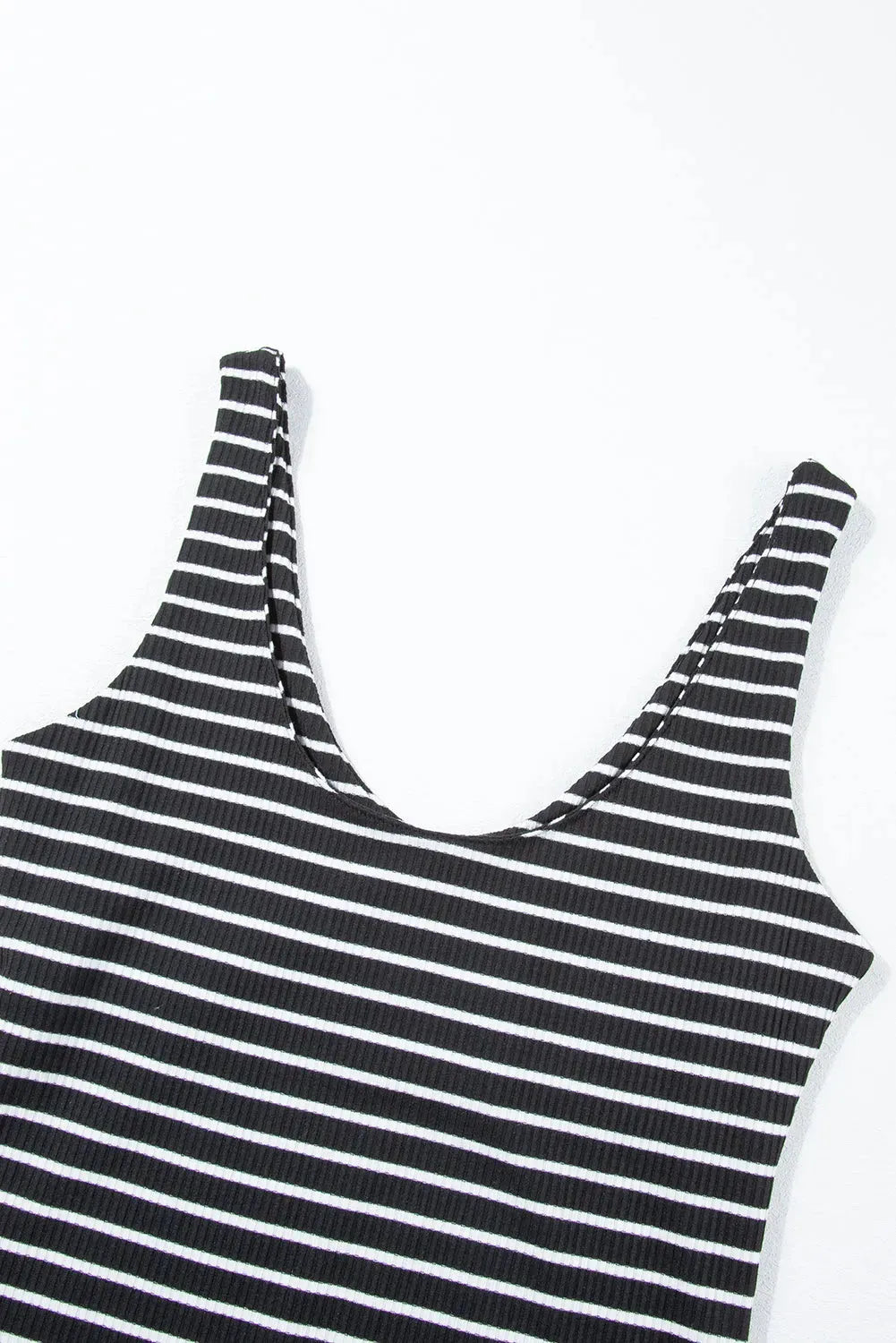 Black Stripe Ribbed Knit Sleeveless Mini Dress - Fashionfitz