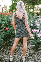 Black Stripe Ribbed Knit Sleeveless Mini Dress - Fashionfitz