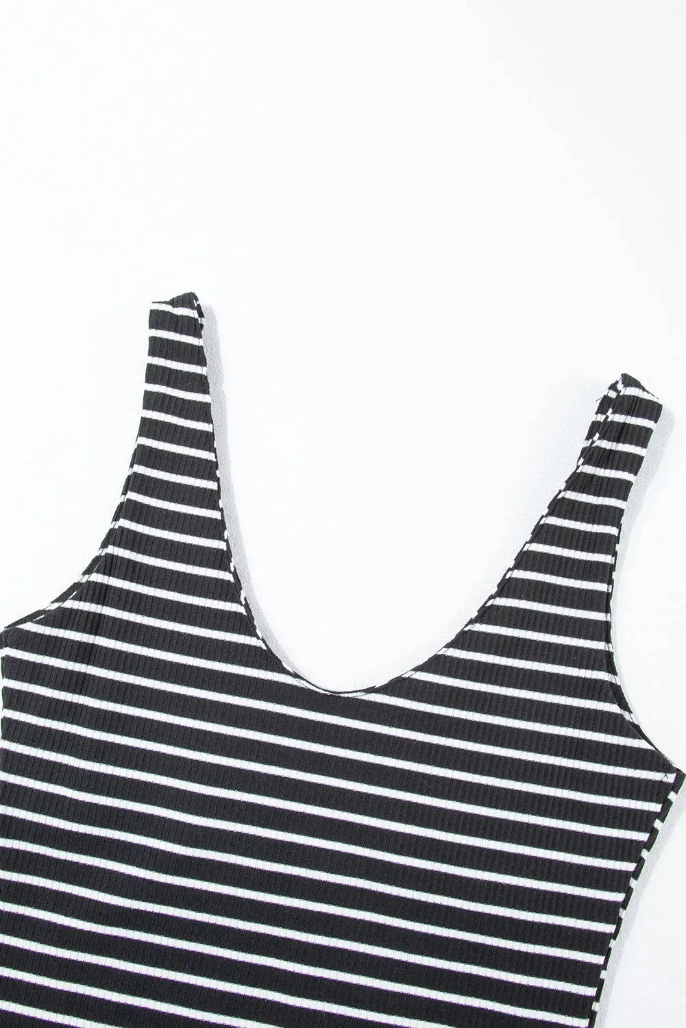 Black Stripe Ribbed Knit Sleeveless Mini Dress - Fashionfitz