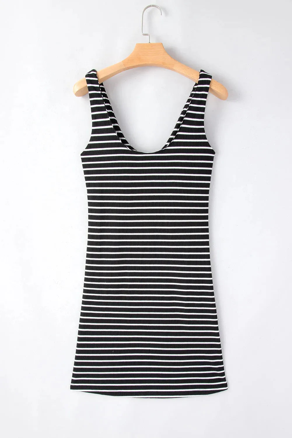 Black Stripe Ribbed Knit Sleeveless Mini Dress - Fashionfitz