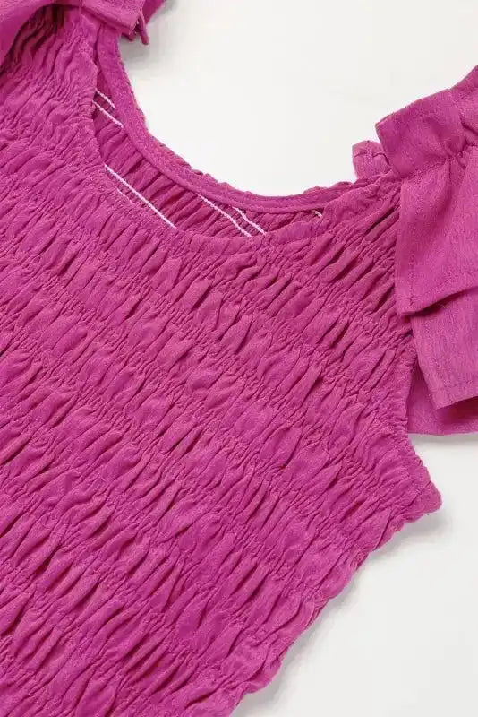 Rose Red Ruffled Straps Smocked Maxi Dress - Fashionfitz