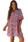 Sky Blue Floral Print Tie Split Neck Bubble Sleeve Baby-doll Dress - Fashionfitz