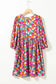 Sky Blue Floral Print Tie Split Neck Bubble Sleeve Baby-doll Dress - Fashionfitz