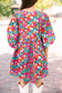 Sky Blue Floral Print Tie Split Neck Bubble Sleeve Baby-doll Dress - Fashionfitz