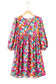 Sky Blue Floral Print Tie Split Neck Bubble Sleeve Baby-doll Dress - Fashionfitz