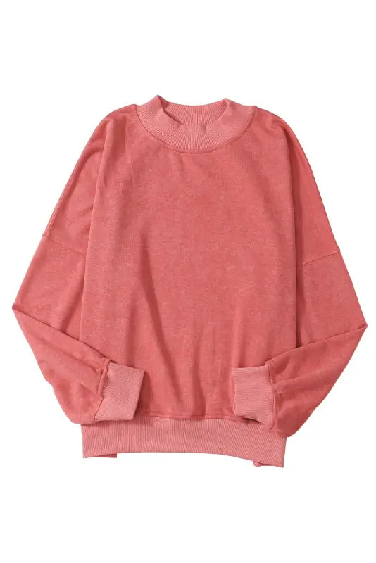 Red dahlia drop shoulder crew neck pullover sweatshirt - tops