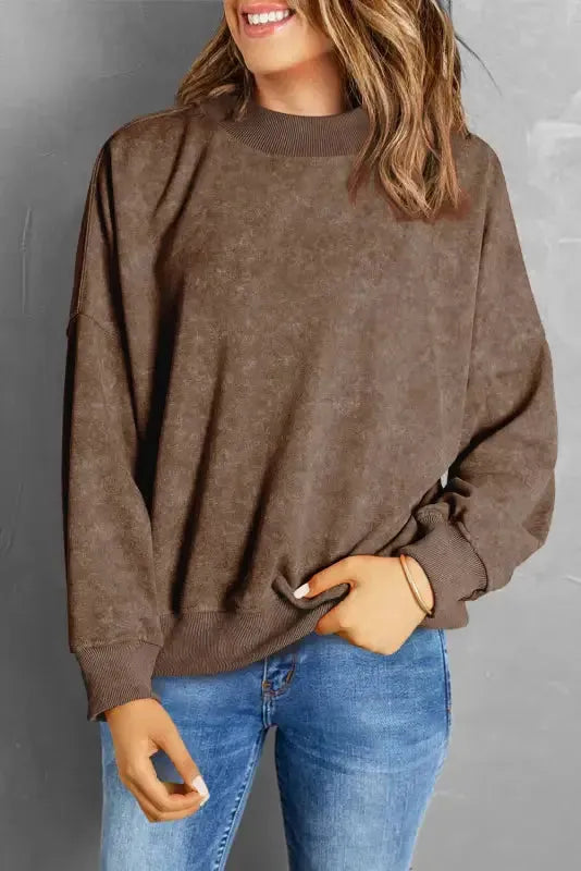Drop Shoulder Crew Neck Pullover Sweatshirt - Fashionfitz