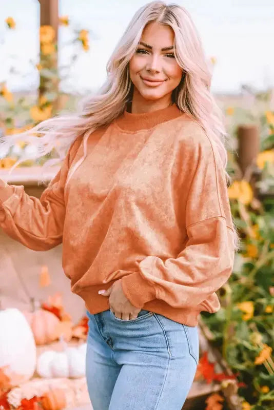 Drop Shoulder Crew Neck Pullover Sweatshirt - Fashionfitz