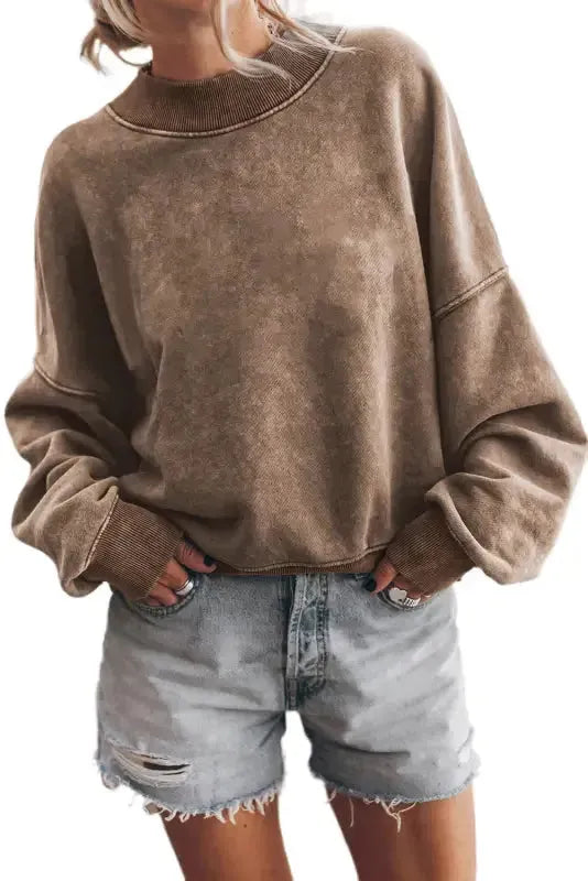 Drop Shoulder Crew Neck Pullover Sweatshirt - Fashionfitz