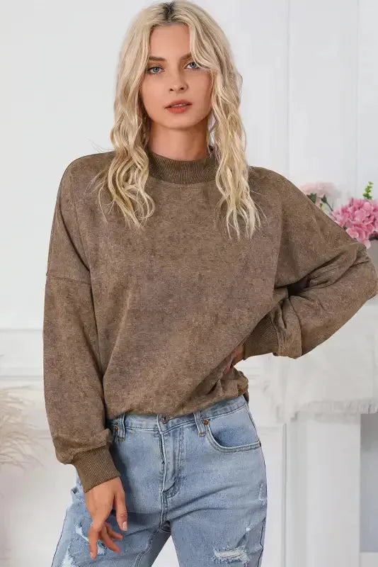 Drop Shoulder Crew Neck Pullover Sweatshirt - Fashionfitz