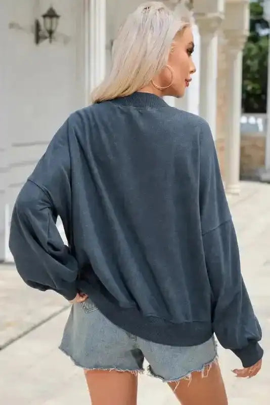 Back view of charcoal Drop Shoulder Crew Neck Sweatshirt showing its oversized fit and relaxed silhouette.