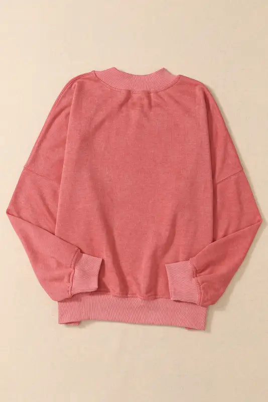 Red dahlia drop shoulder crew neck pullover sweatshirt - tops