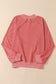 Red dahlia drop shoulder crew neck pullover sweatshirt - tops