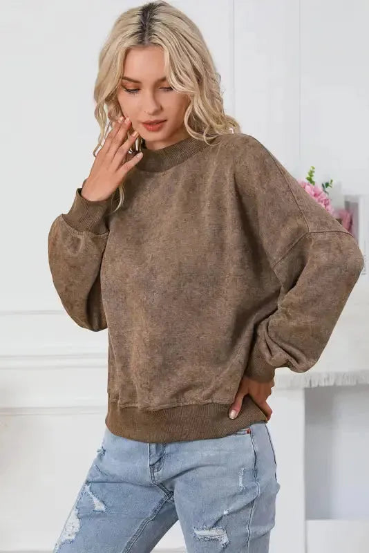 Drop Shoulder Crew Neck Pullover Sweatshirt - Fashionfitz