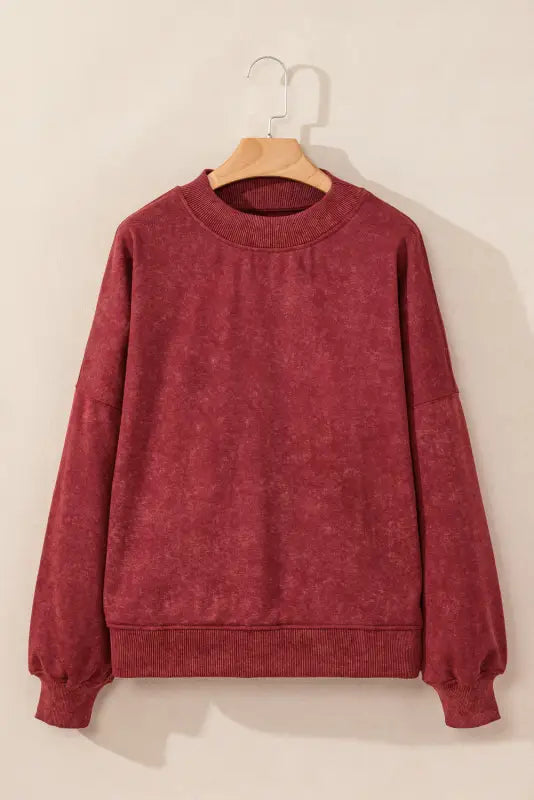 Red dahlia drop shoulder crew neck pullover sweatshirt - tops