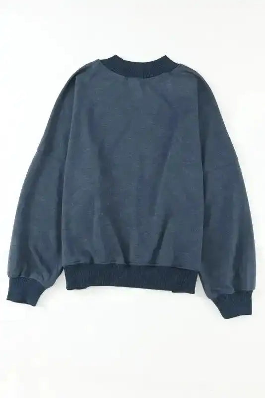Back side of Drop Shoulder Crew Neck Sweatshirt on white background, perfect for showcasing its winter-ready style.