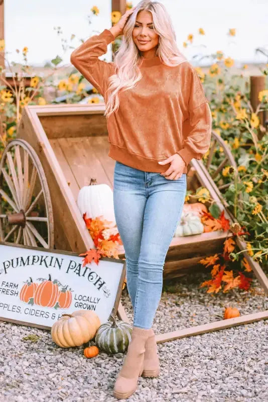 Drop Shoulder Crew Neck Pullover Sweatshirt - Fashionfitz