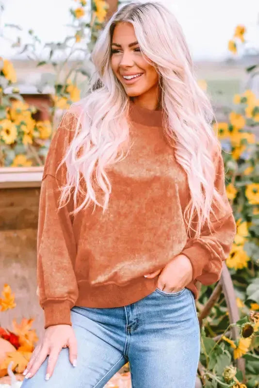 Drop Shoulder Crew Neck Pullover Sweatshirt - Fashionfitz