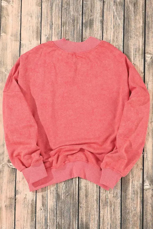 Red dahlia drop shoulder crew neck pullover sweatshirt - tops