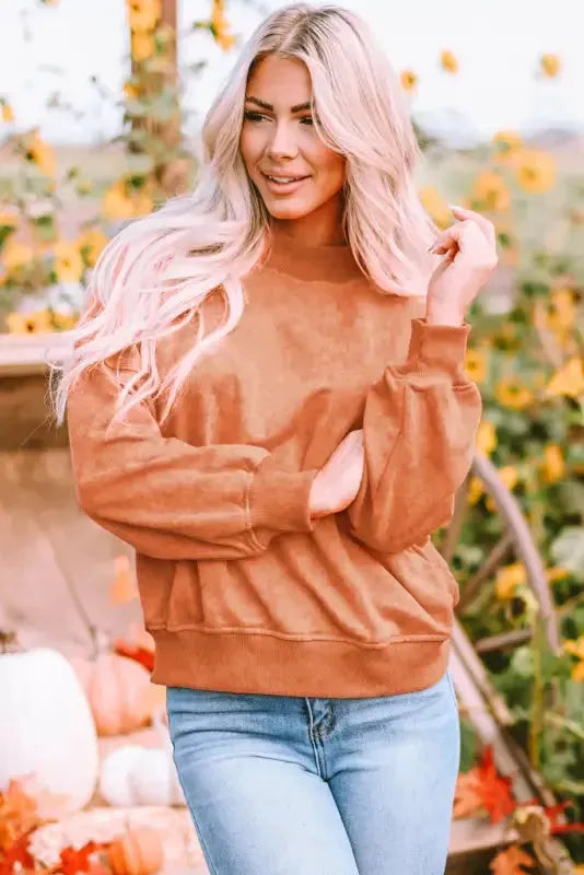 Drop Shoulder Crew Neck Pullover Sweatshirt - Fashionfitz