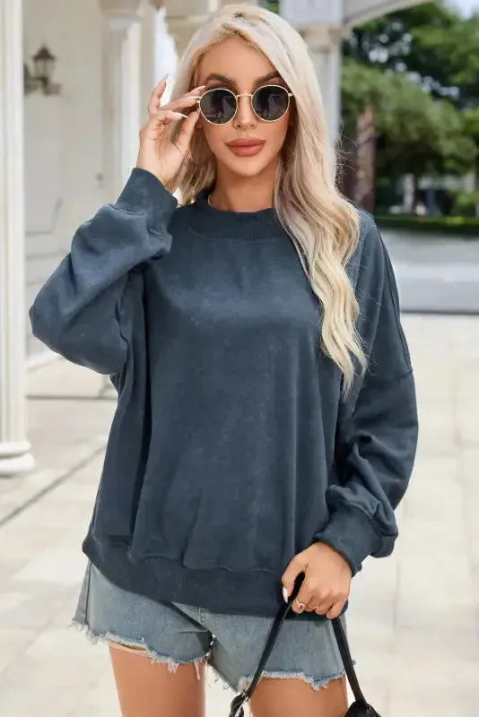 Drop Shoulder Crew Neck Pullover Sweatshirt - Fashionfitz