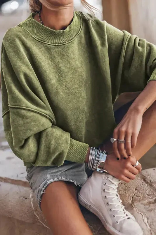 Drop Shoulder Crew Neck Pullover Sweatshirt - Fashionfitz