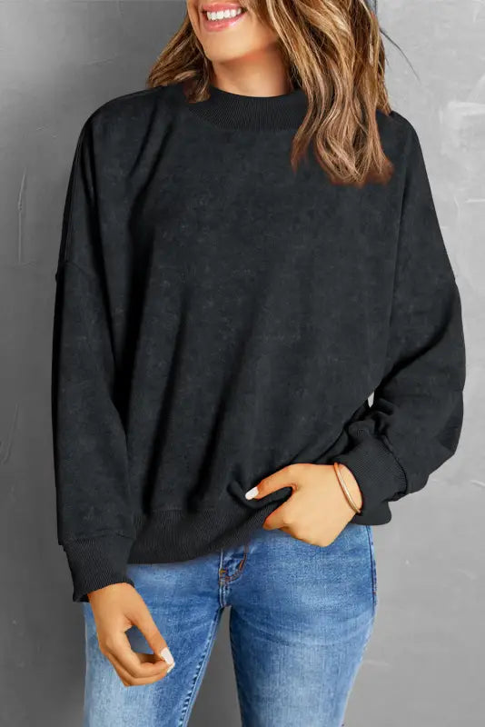 Red dahlia drop shoulder crew neck pullover sweatshirt - tops