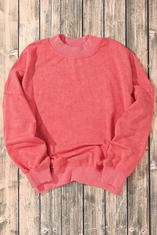 Red dahlia drop shoulder crew neck pullover sweatshirt - tops