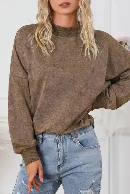 Drop Shoulder Crew Neck Pullover Sweatshirt - Fashionfitz