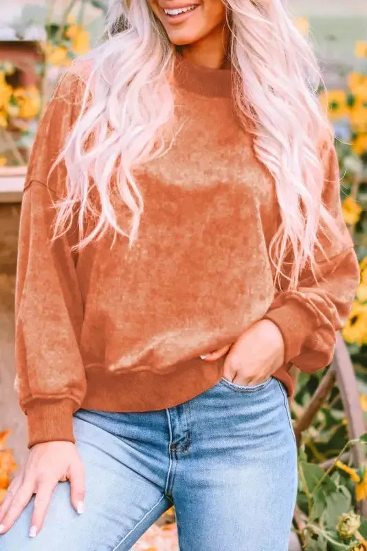 Drop Shoulder Crew Neck Pullover Sweatshirt - Fashionfitz