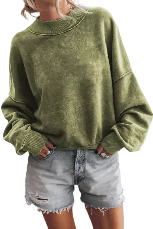 Drop Shoulder Crew Neck Pullover Sweatshirt - Fashionfitz