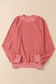 Red dahlia drop shoulder crew neck pullover sweatshirt - tops