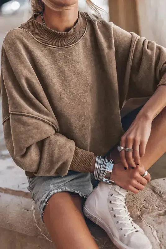 Drop Shoulder Crew Neck Pullover Sweatshirt - Fashionfitz