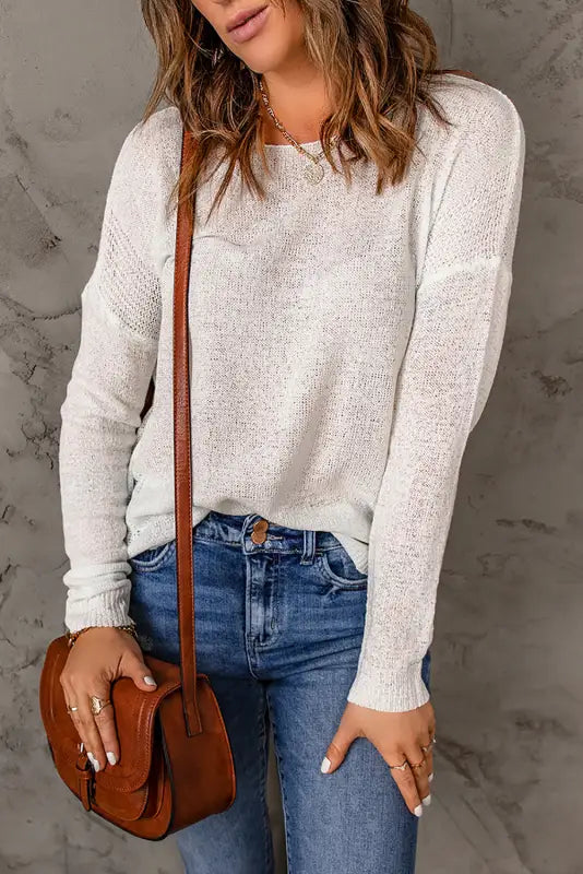 Drop shoulder pullover sweater - sweaters