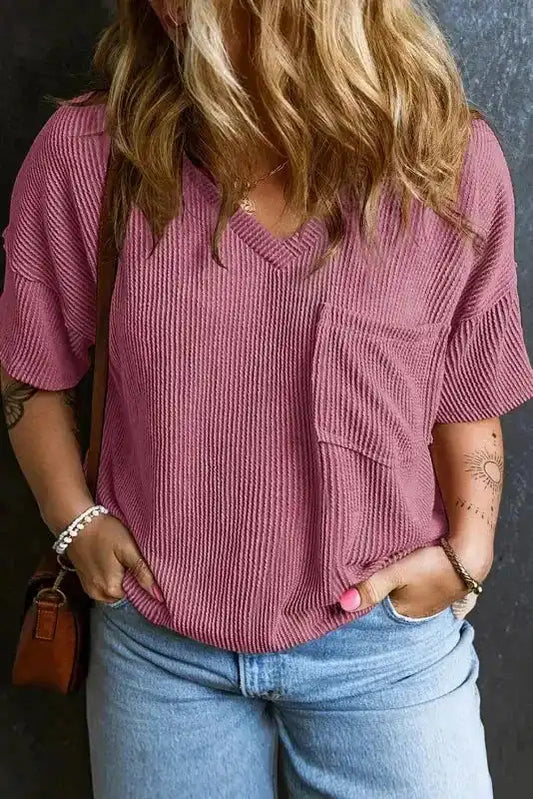 Dropped Shoulder Plus T-Shirt - Rose Pink - Fashionfitz