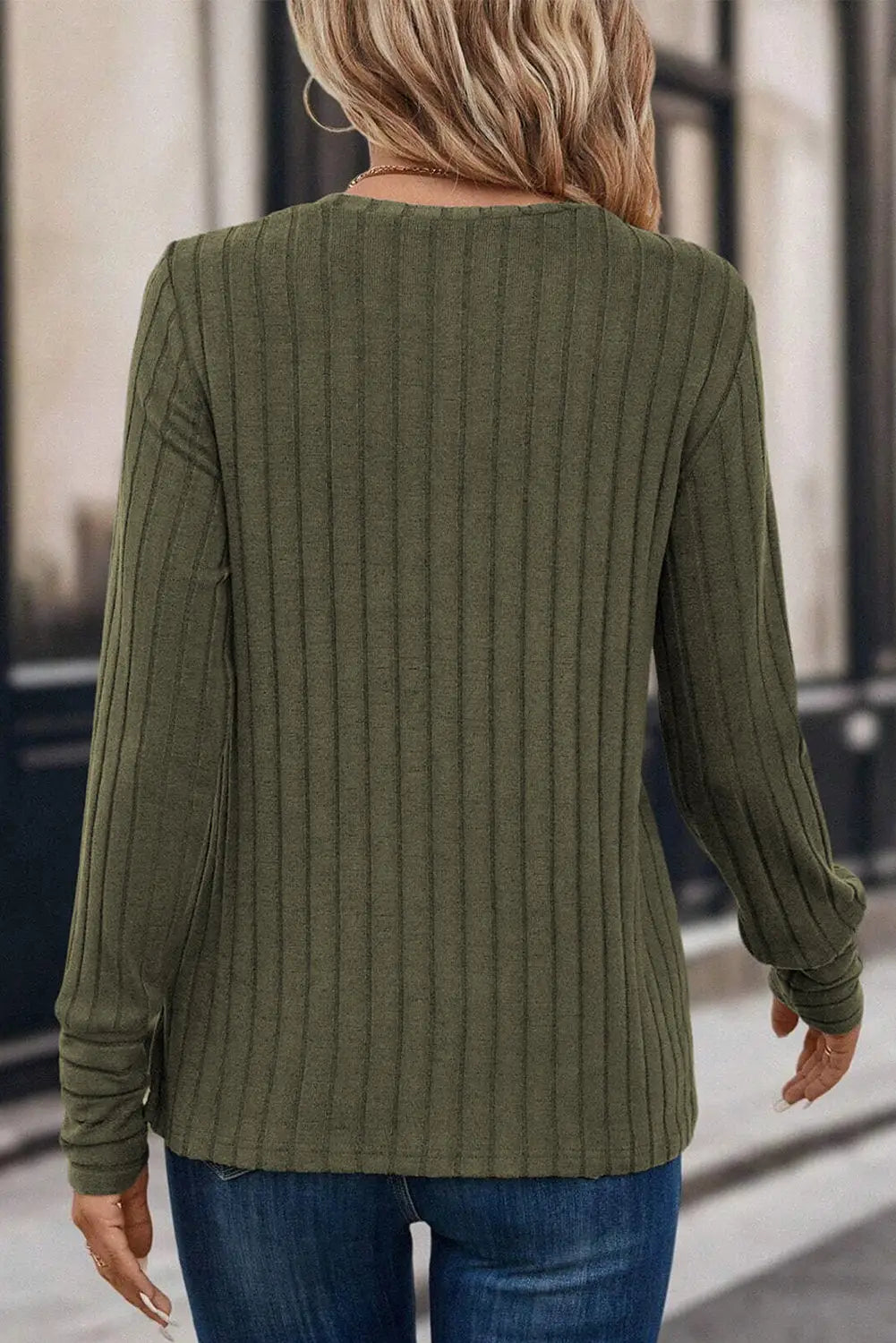 Duffel green ribbed knit long sleeve top - tops