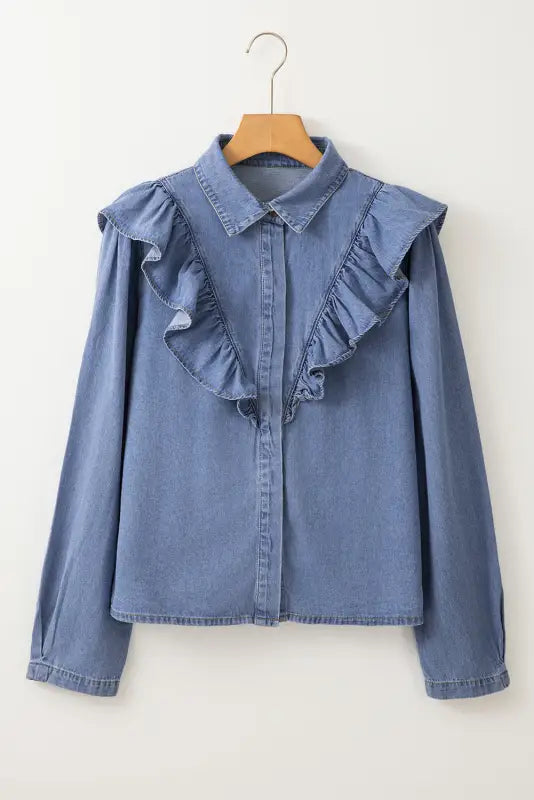 Dusk blue denim ruffled shirt - tops/blouses & shirts